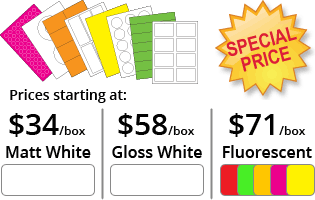 Special Price Labels. Matt and gloss white, and fluorescent colours