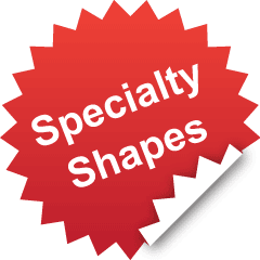 We offer labels diecut into specialty shapes